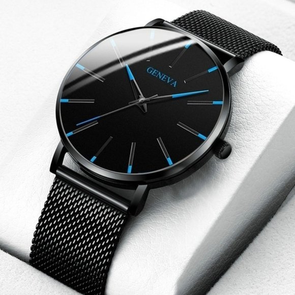 Geneva Other - GENEVA Stainless Black Mesh Band Luxury Mens Watch